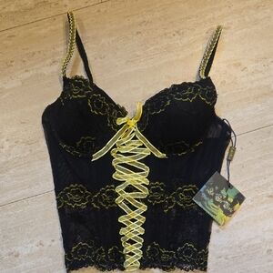 New La Fee Verte Lingerie Black/Yellow Accent Bustier Corset Top